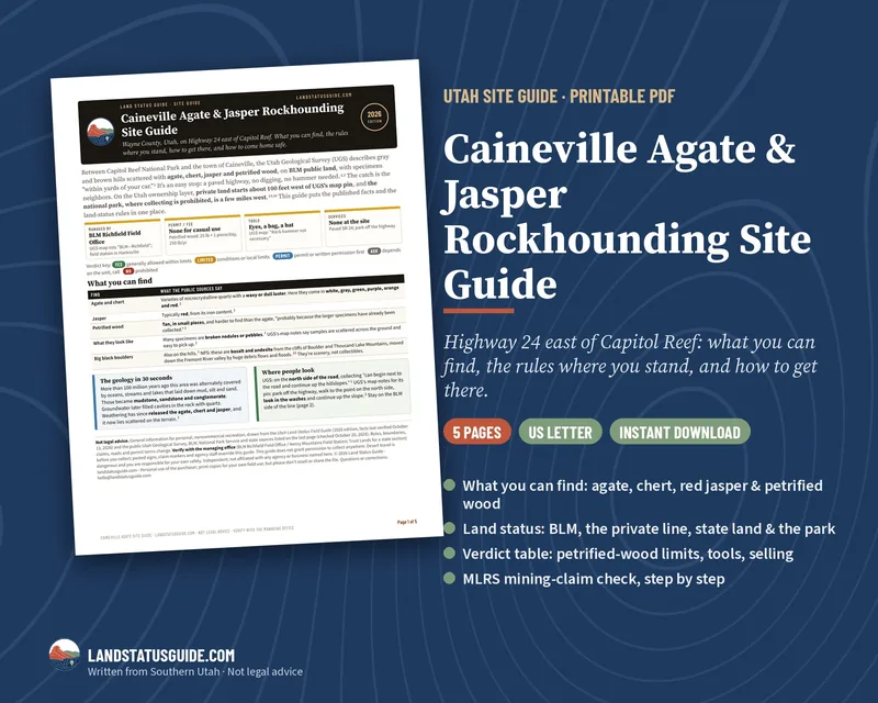 First page of the Caineville Agate and Jasper Rockhounding Site Guide: 5 pages, US Letter, instant download