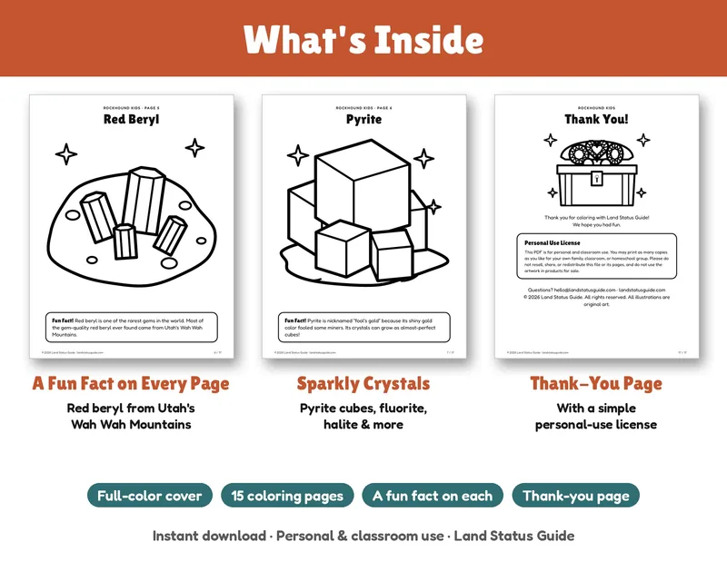 Inside pages from the Crystals & Gems Kids Coloring Pack
