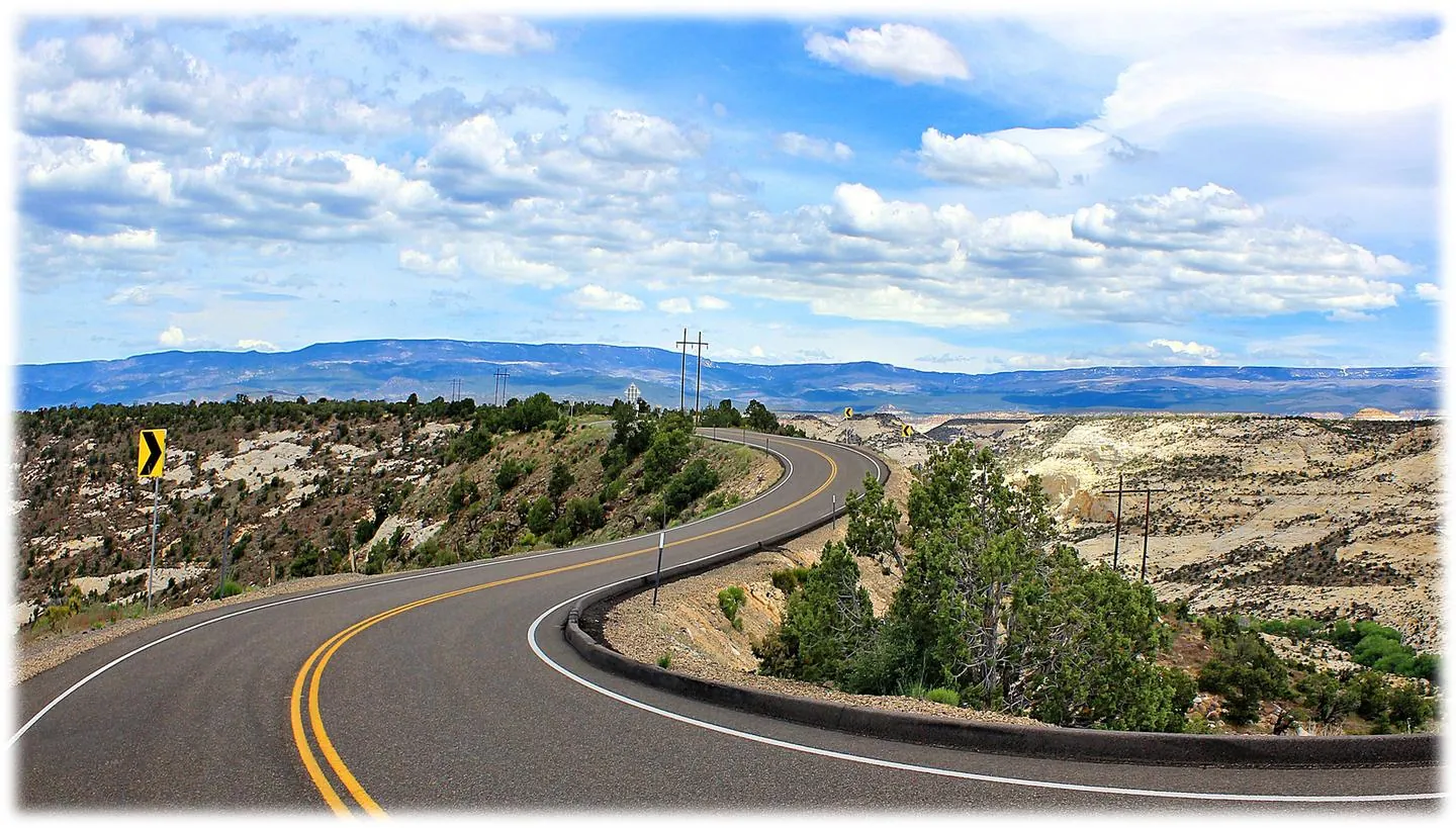 Highway 12 curving through slickrock and sandstone country in Grand Staircase-Escalante