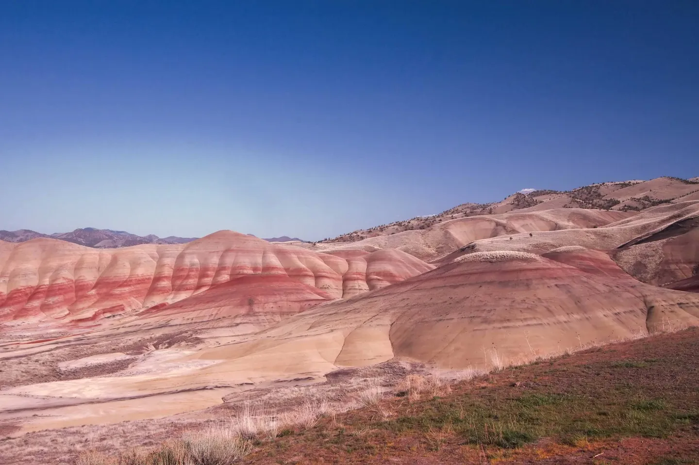 Red, tan and gold banded clay hills of the Painted Hills unit, John Day Fossil Beds National Monument