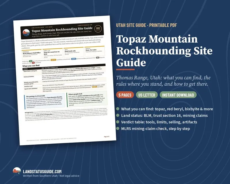 First page of the Topaz Mountain Rockhounding Site Guide: 5 pages, US Letter, instant download