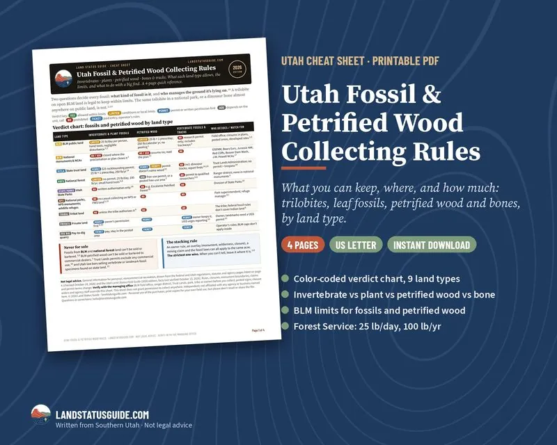 First page of Utah Fossil & Petrified Wood Collecting Rules: 4 pages, US Letter, instant download