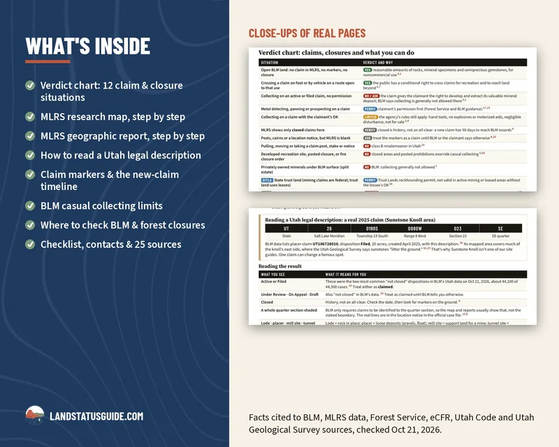 What’s inside the mining claim check sheet, with close-ups of the verdict chart and the Utah legal description example