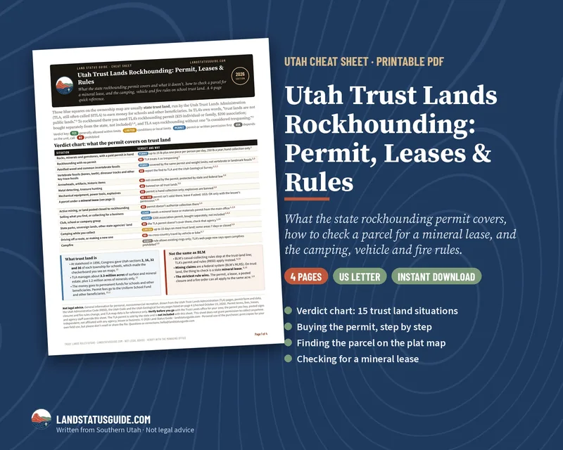 First page of Utah Trust Lands Rockhounding: Permit, Leases & Rules: 4 pages, US Letter, instant download