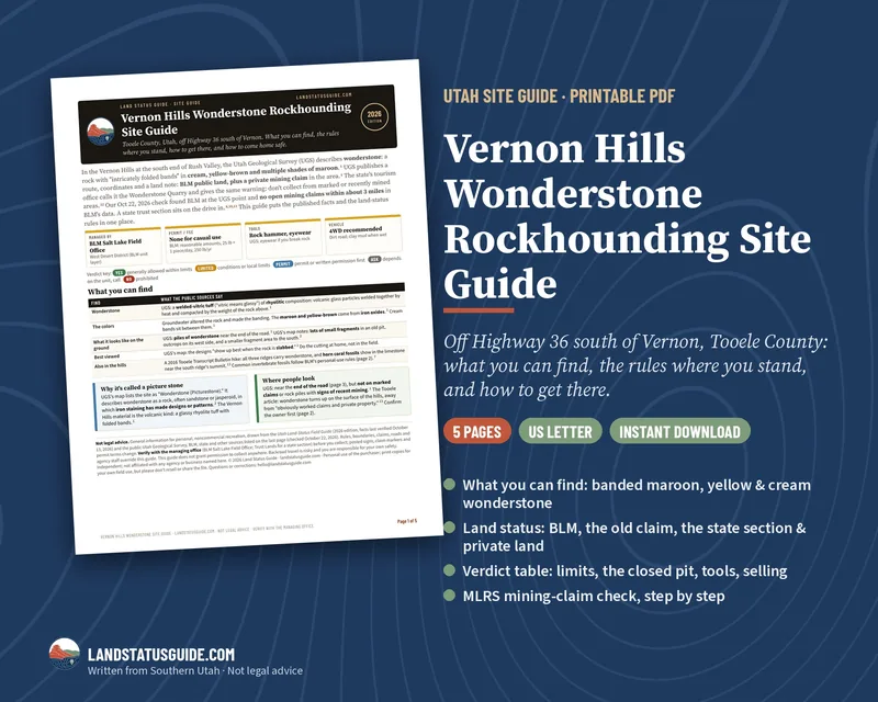 First page of the Vernon Hills Wonderstone Rockhounding Site Guide: 5 pages, US Letter, instant download