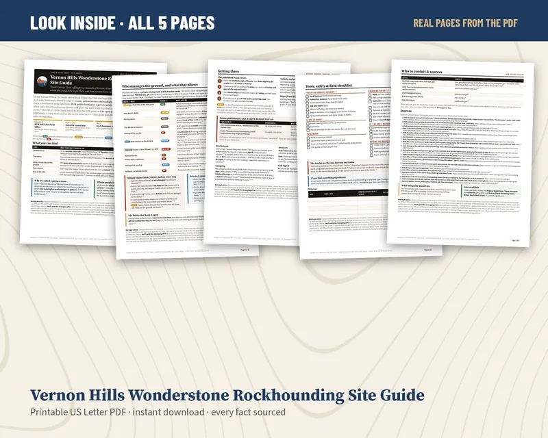 All five pages of the Vernon Hills wonderstone site guide laid out side by side